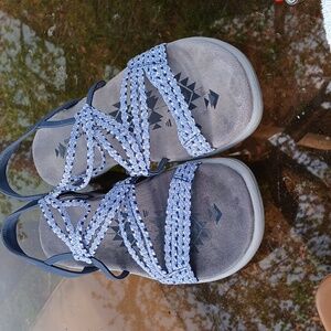 Skechers Memory Foam Sandals Reggae Slim Stretch Fabric